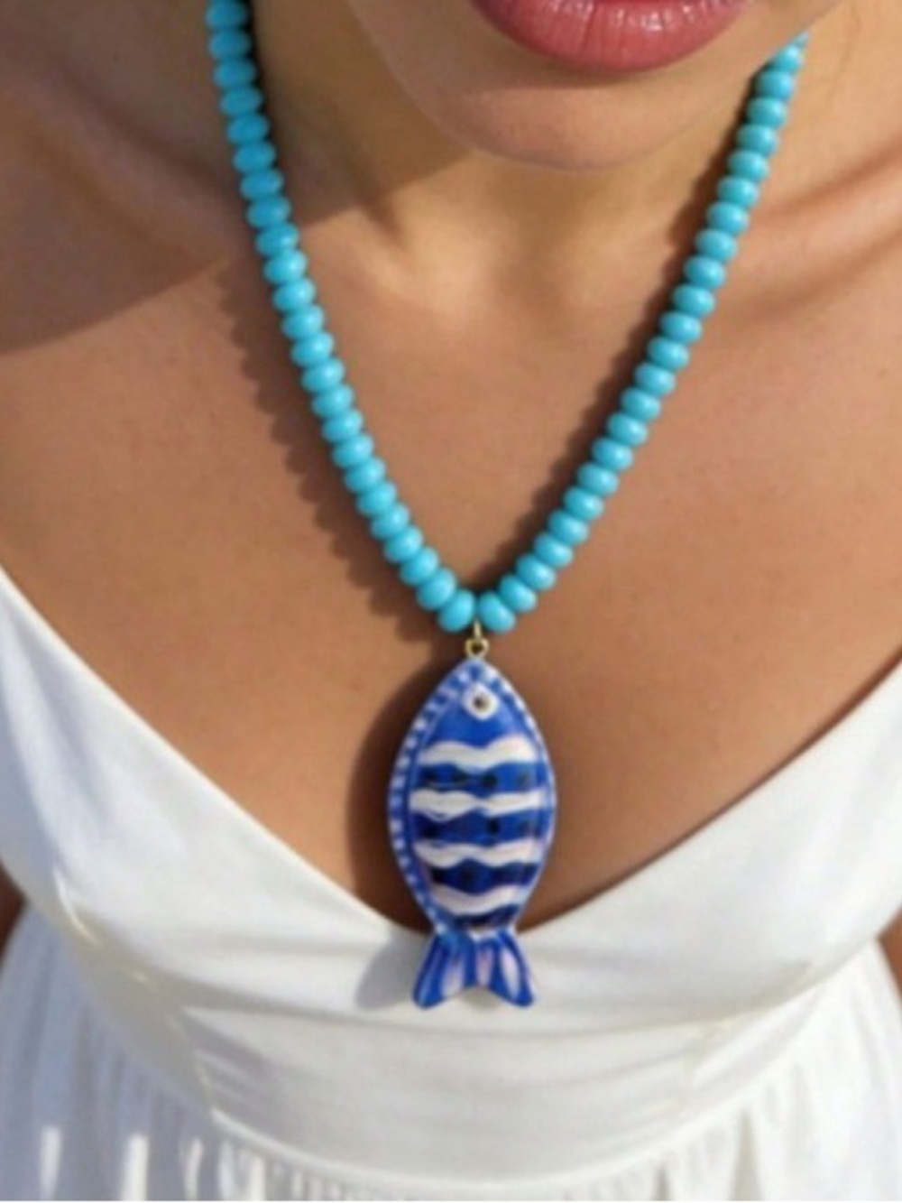 Coastal  Blue Beaded Necklace (7795) - Picture 2 of 4